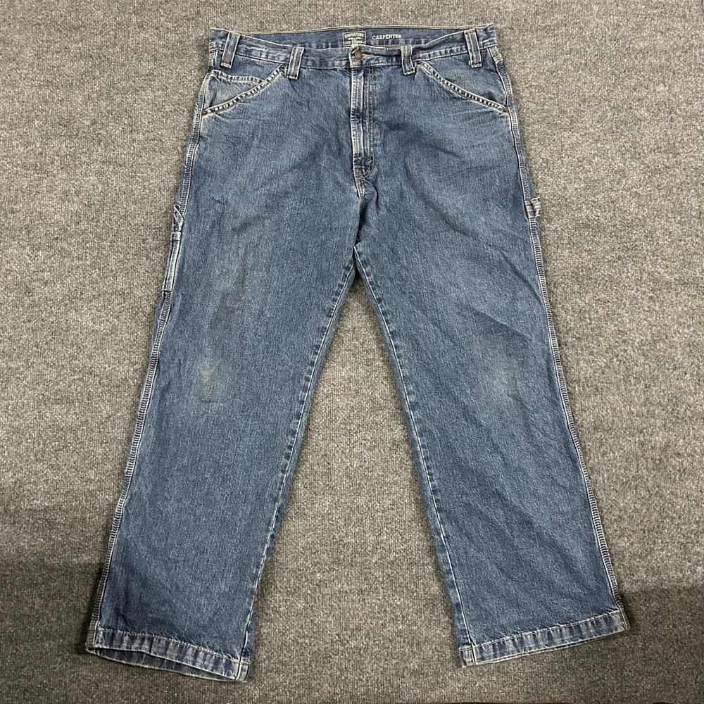 Signature Levi Strauss Carpenter Jeans Mens Size 38 Blue Loose Fit Utility Denim